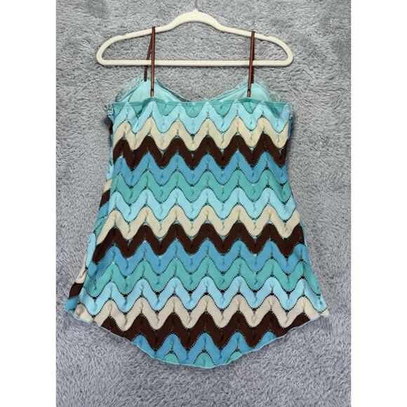 Vtg 90s Y2k Rampage Large Tank Top Babydoll Crocheted Blue Green 70's Lace Fariy - Picture 5 of 12